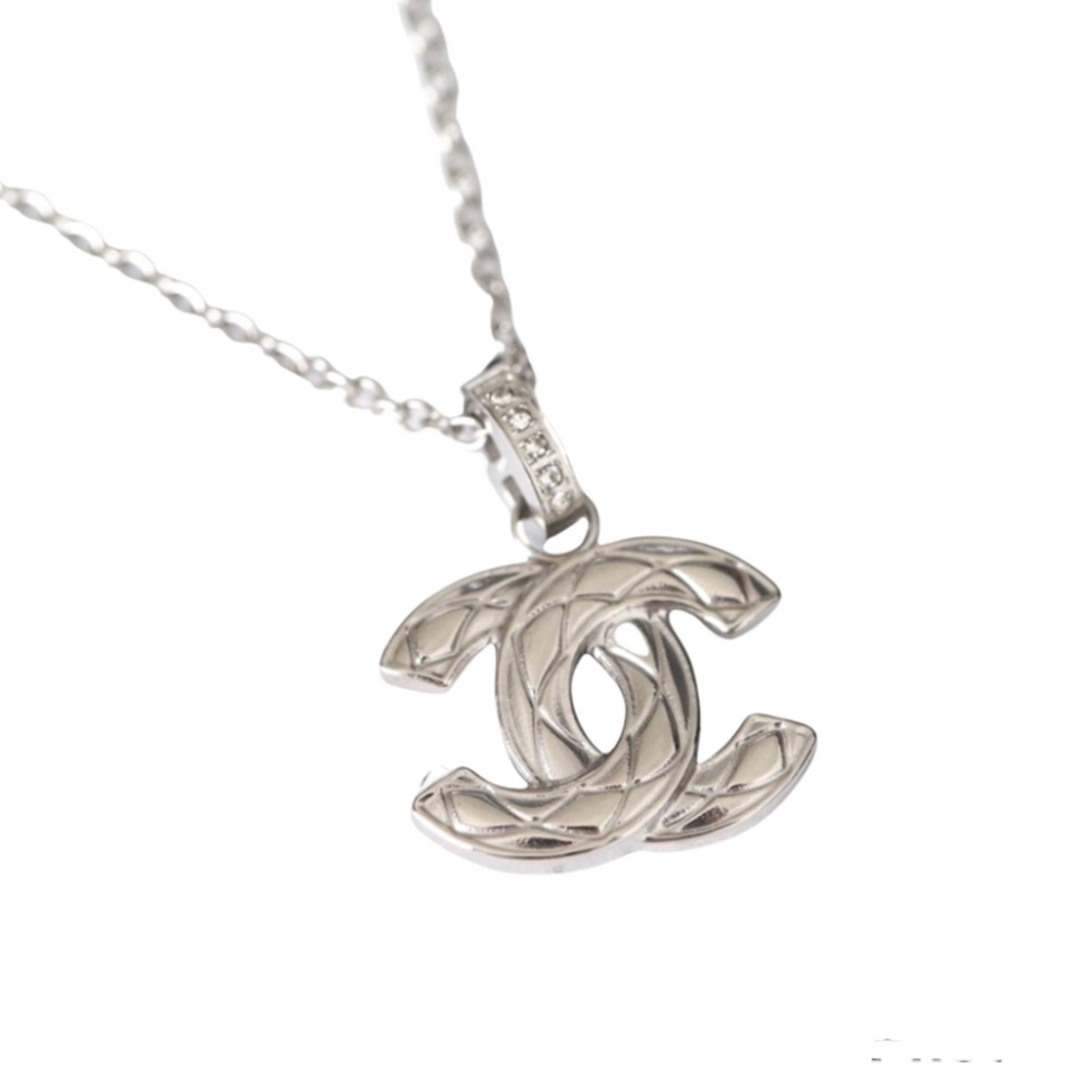 SOLD- Chanel Silver Logo Necklace